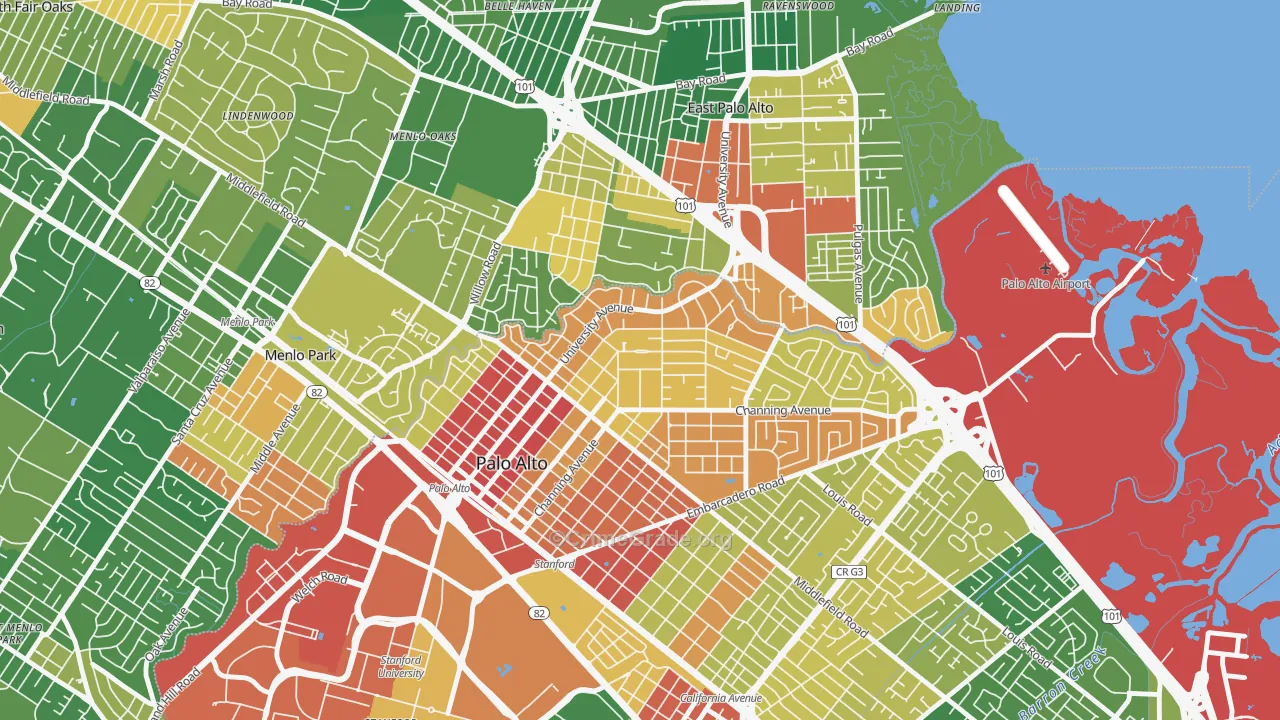 Crescent Park, Palo Alto, CA Map of Vandalism Rates