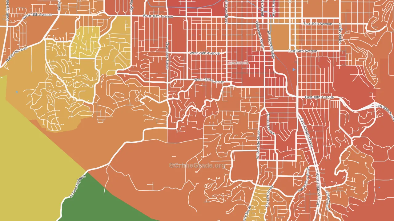 Crest Drive, Eugene, OR Map of Vandalism Rates