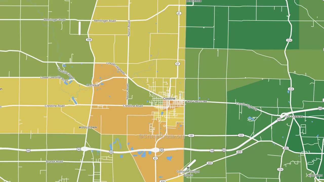 Crestline, OH Map of Vandalism Rates