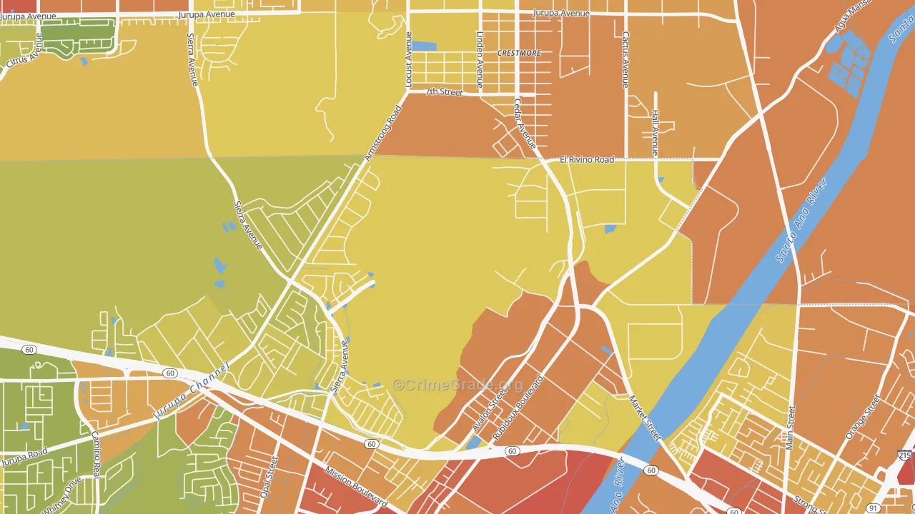 Crestmore Heights, CA Map of Vandalism Rates
