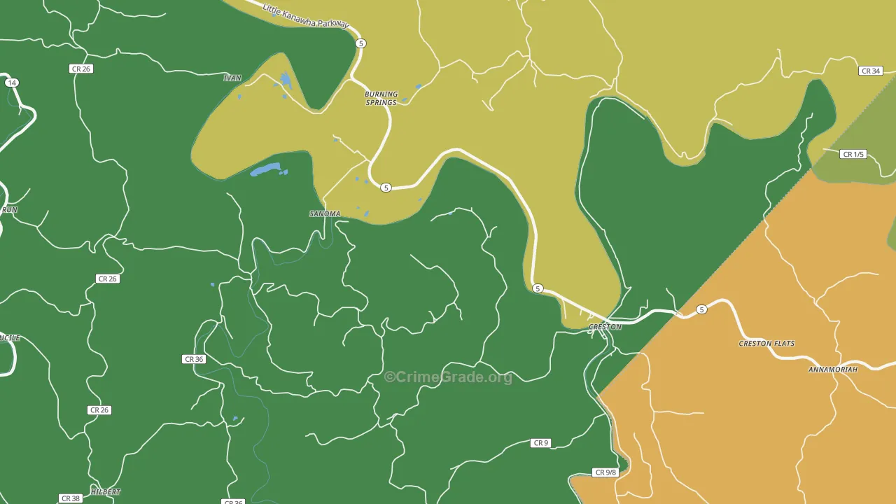 Creston, WV Map of Vandalism Rates