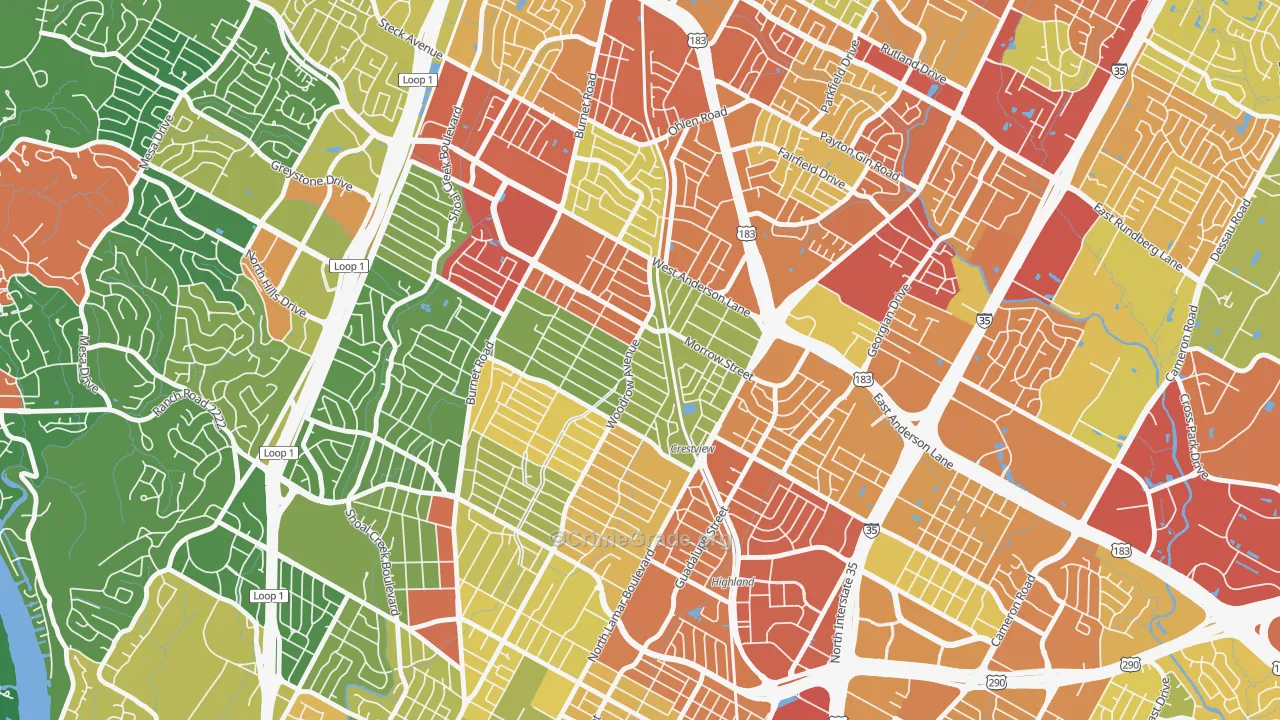 Crestview, Austin, TX Map of Vandalism Rates