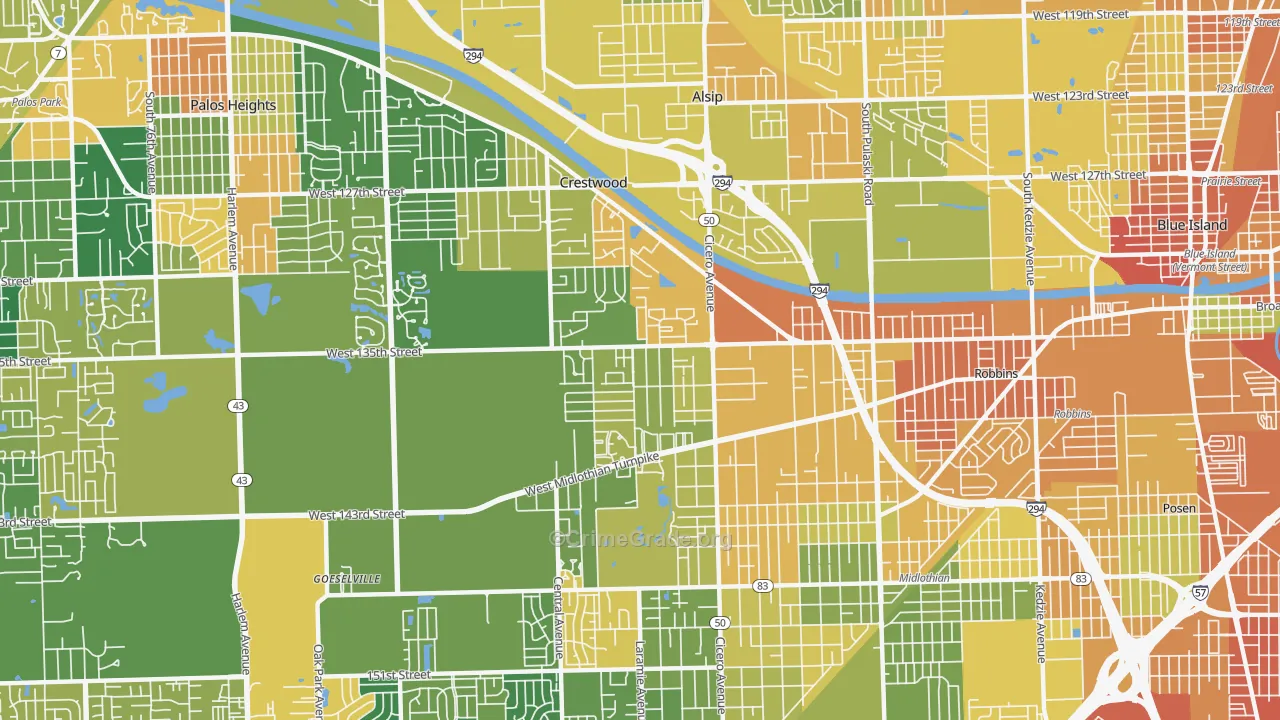 Crestwood, IL Map of Vandalism Rates