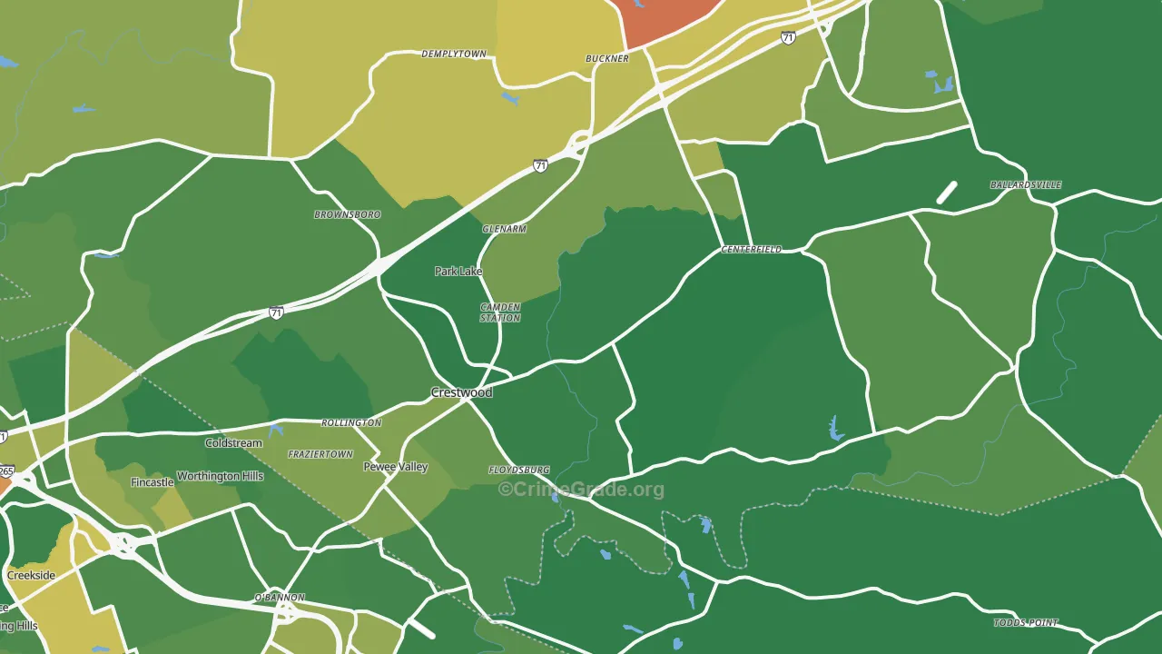 Crestwood, KY Map of Vandalism Rates