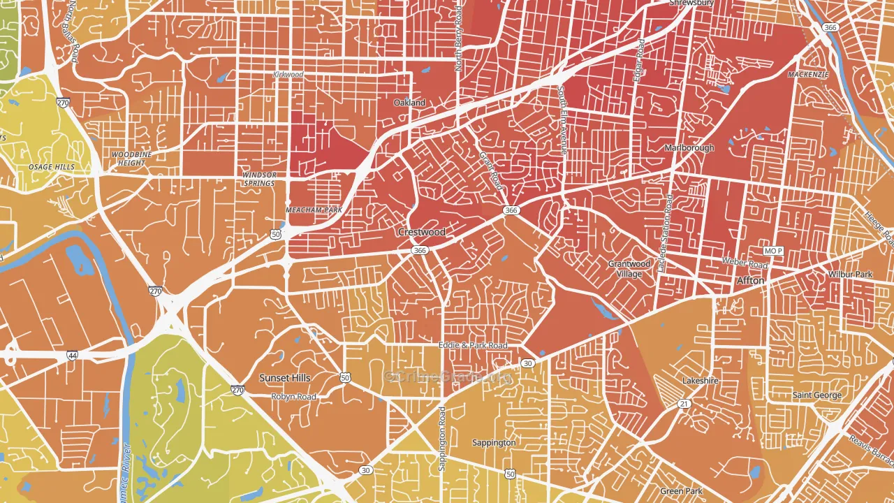 Crestwood, MO Map of Vandalism Rates