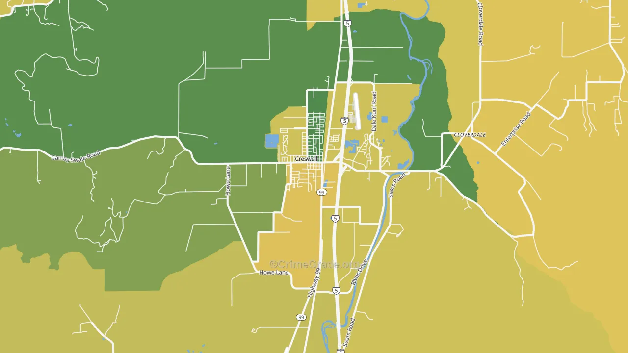 Creswell, OR Map of Vandalism Rates