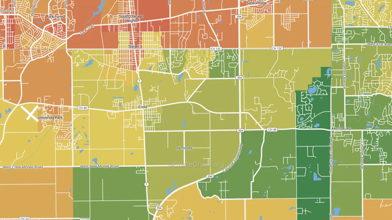 Crete, IL Map of Vandalism Rates