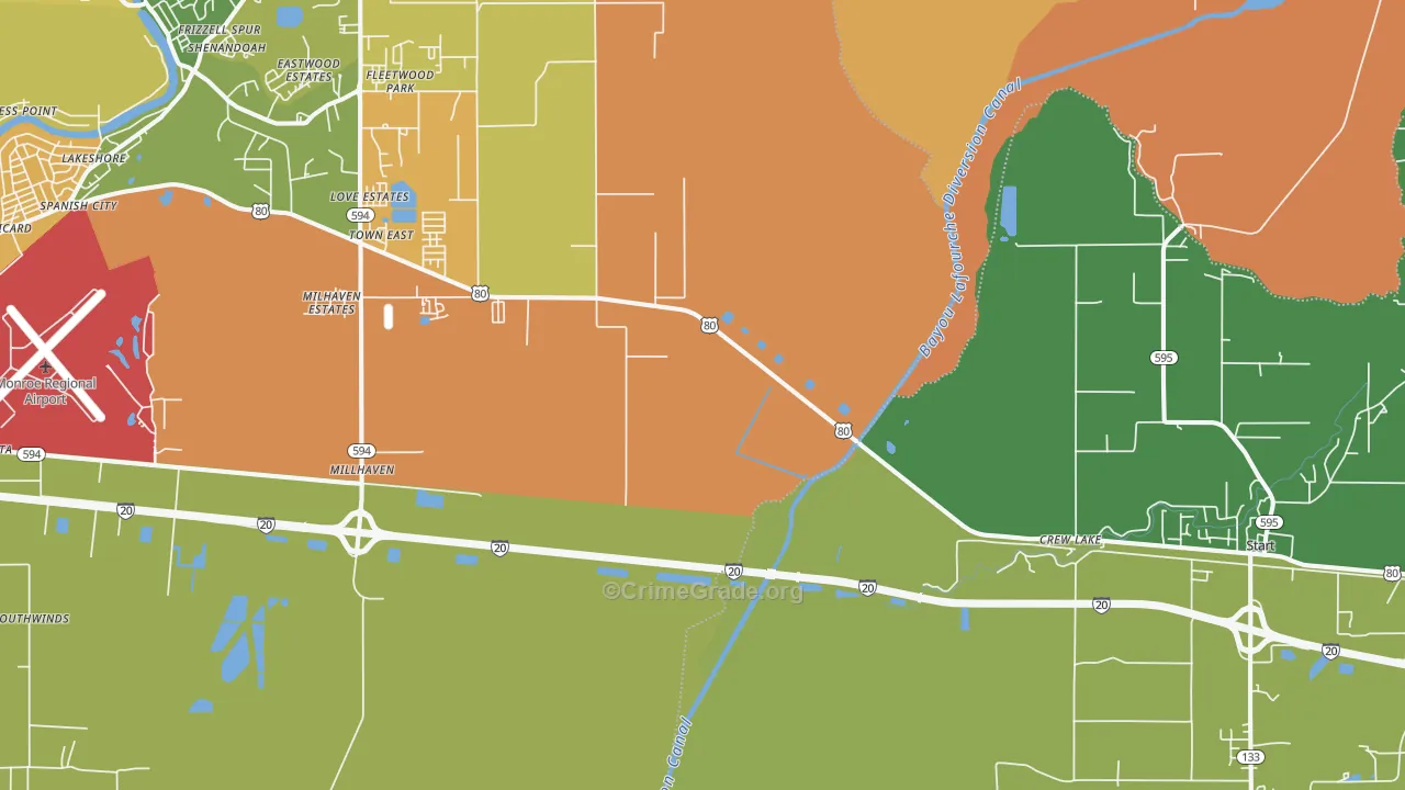 Crew Lake, LA Map of Vandalism Rates