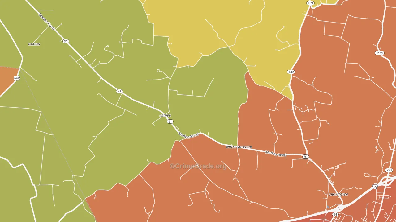 Crider, KY Map of Vandalism Rates