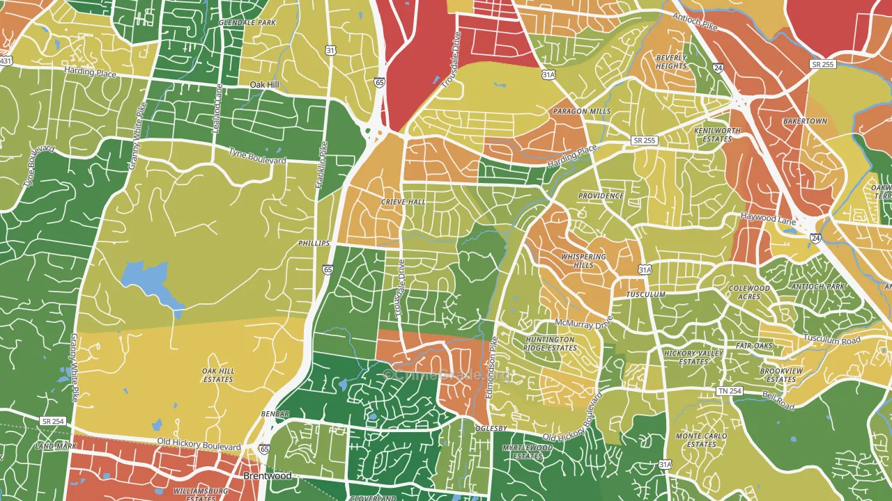 Crieve Hall, Nashville, TN Map of Vandalism Rates