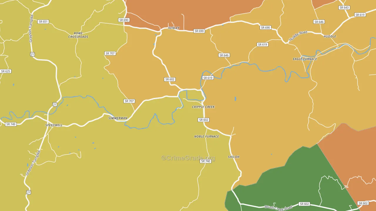 Cripple Creek, VA Map of Vandalism Rates