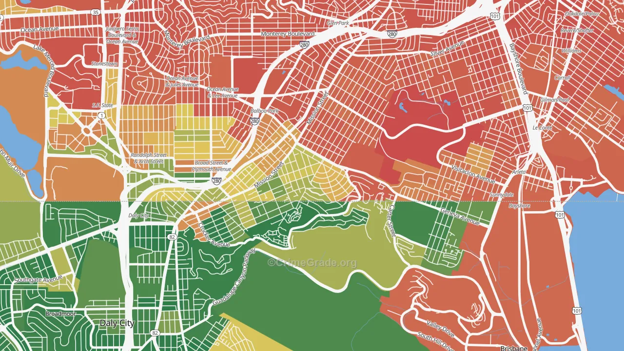 Crocker Amazon, San Francisco, CA Map of Vandalism Rates