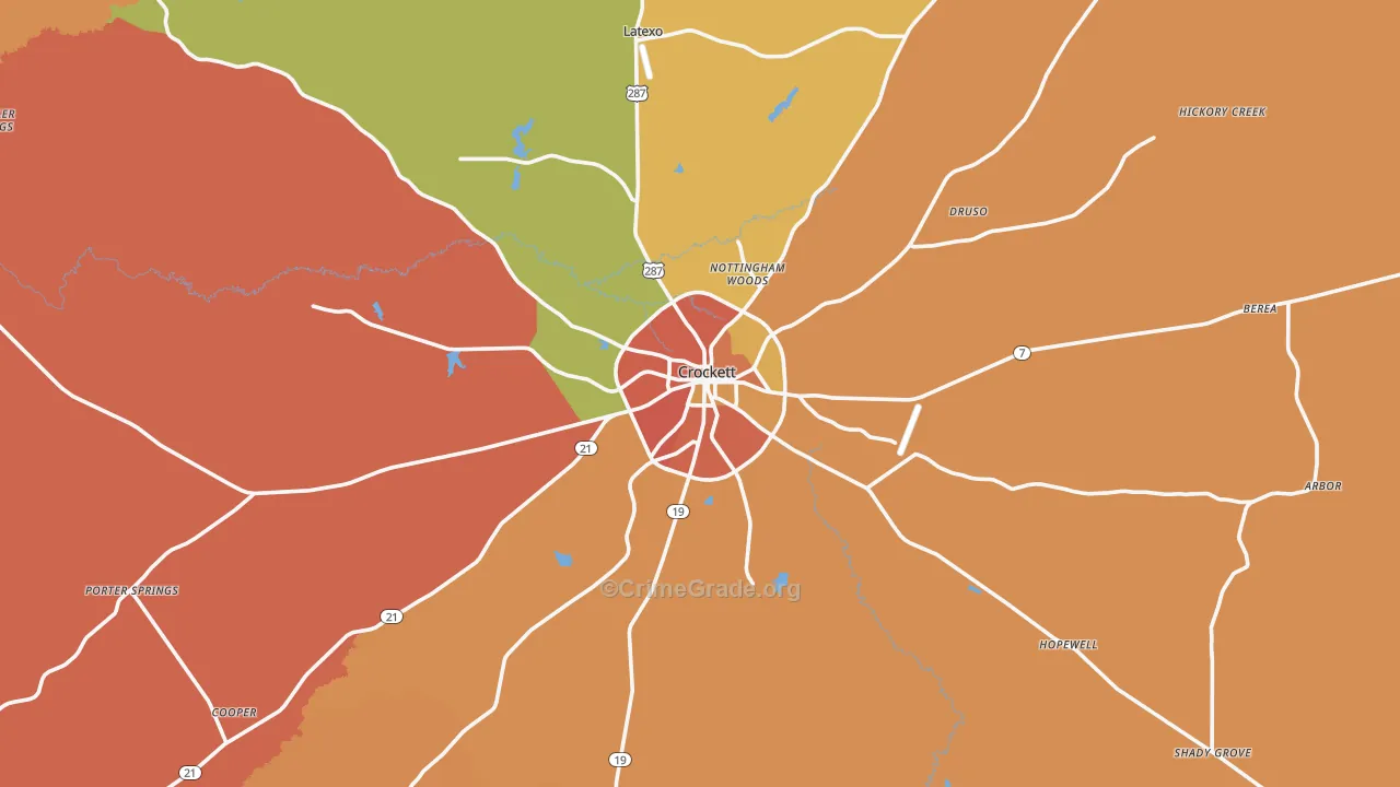 Crockett, TX Map of Vandalism Rates