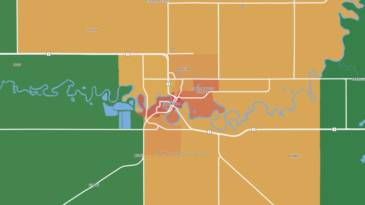 Crookston, MN Map of Vandalism Rates