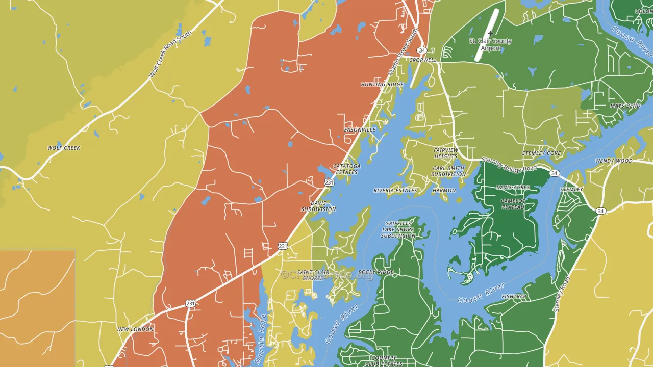 Cropwell, AL Map of Vandalism Rates