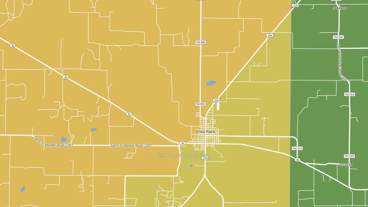 Cross Plains, TX Map of Vandalism Rates