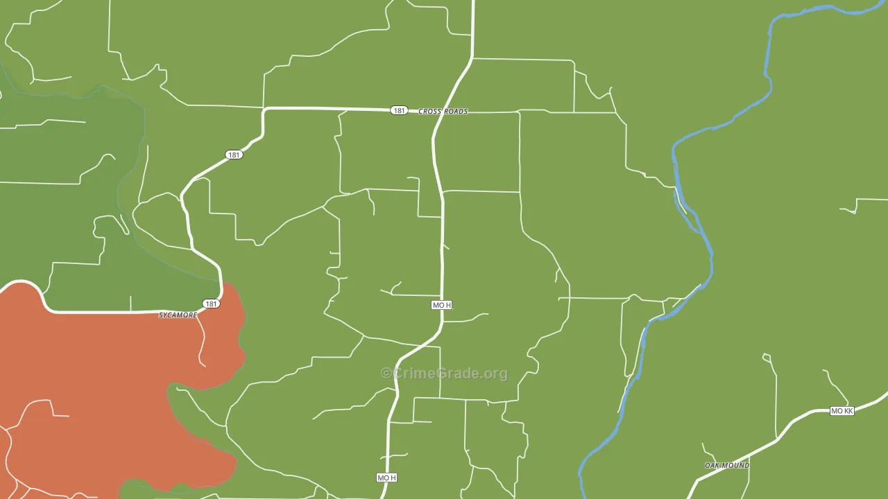 Cross Roads, MO Map of Vandalism Rates
