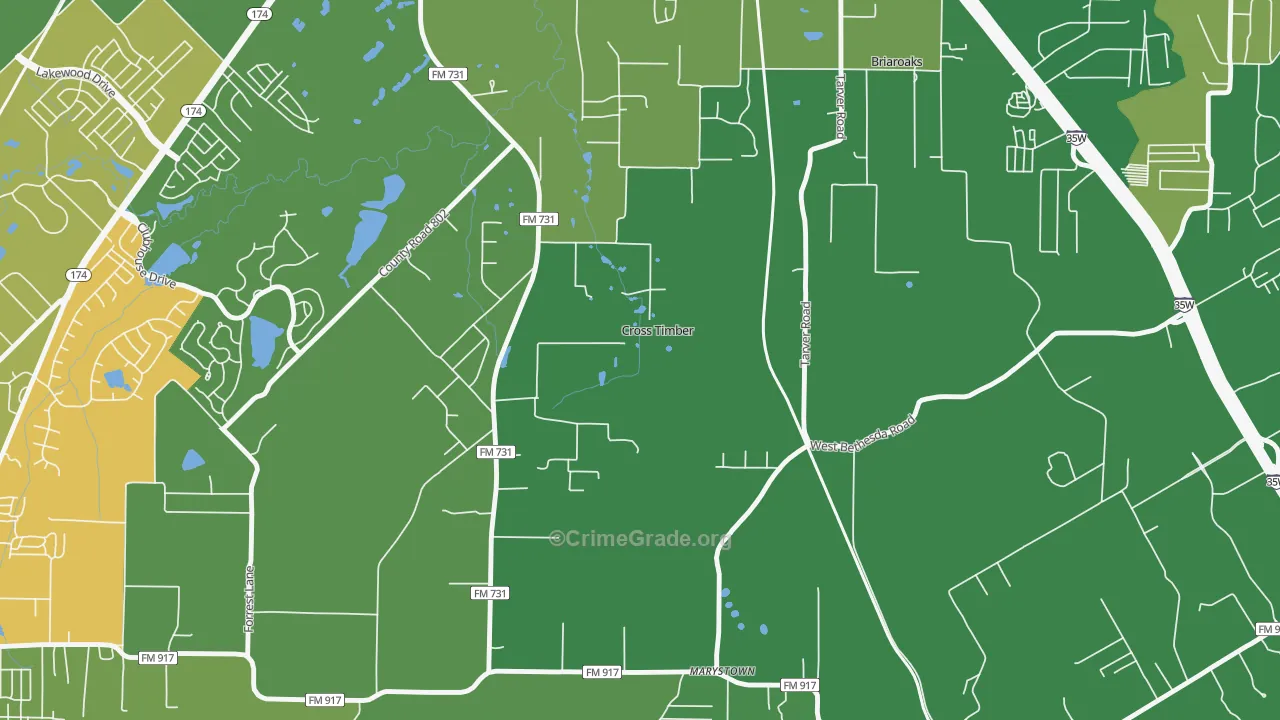Cross Timber, TX Map of Vandalism Rates
