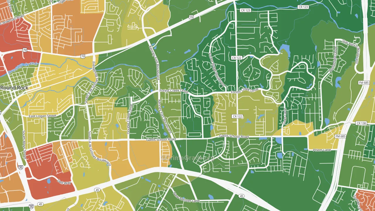 Crossley Crossing, Round Rock, TX Map of Vandalism Rates