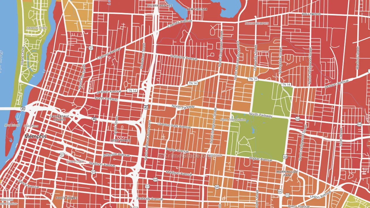 Crosstown, Memphis, TN Map of Vandalism Rates