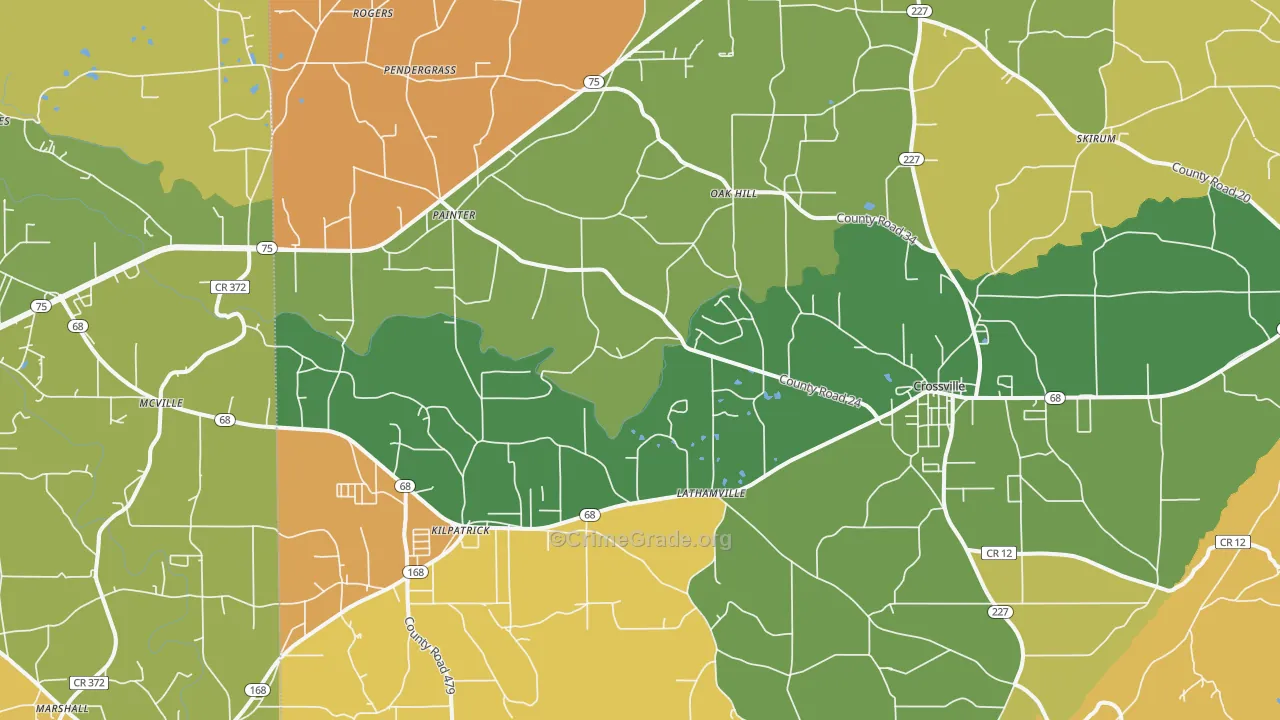 Crossville, AL Map of Vandalism Rates