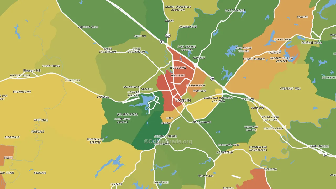 Crossville, TN Map of Vandalism Rates