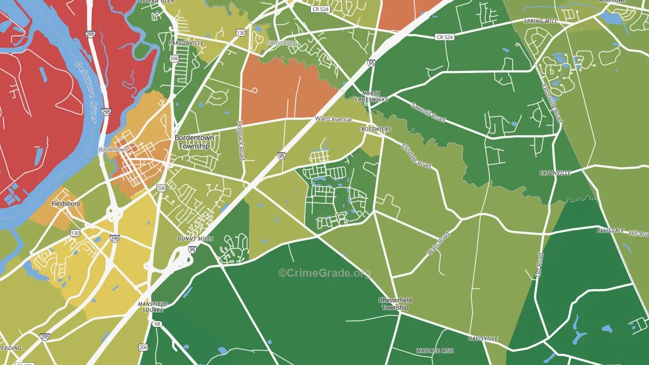 Crosswicks, NJ Map of Vandalism Rates