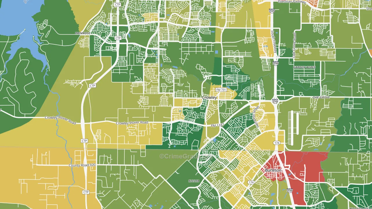 Crowley, TX Map of Vandalism Rates