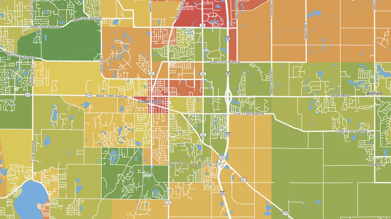 Crown Point, IN Map of Vandalism Rates