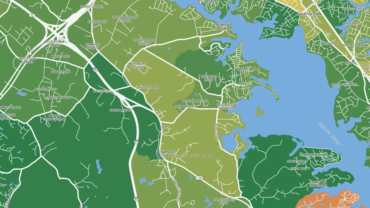 Crownsville, MD Map of Vandalism Rates