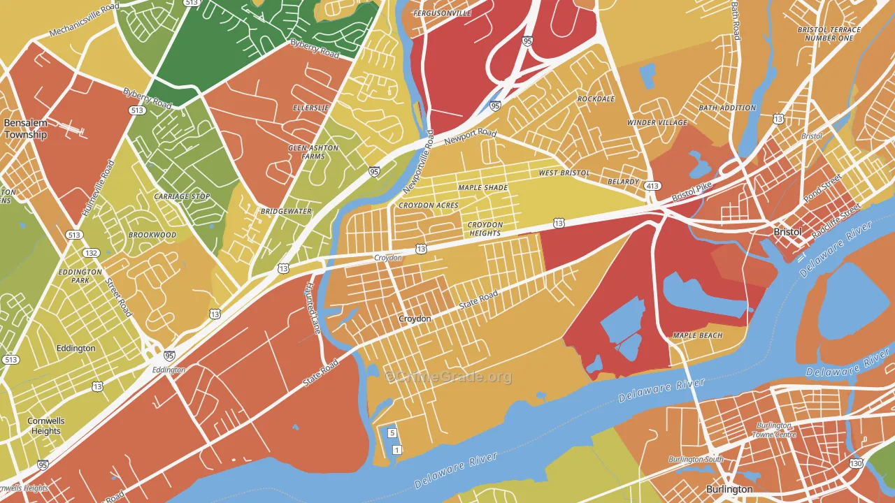 Croydon, PA Map of Vandalism Rates