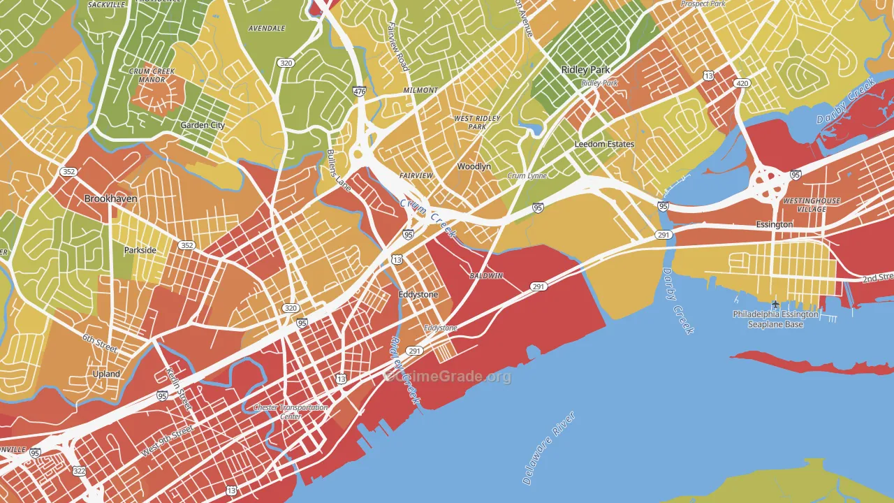 Crum Lynne, PA Map of Vandalism Rates
