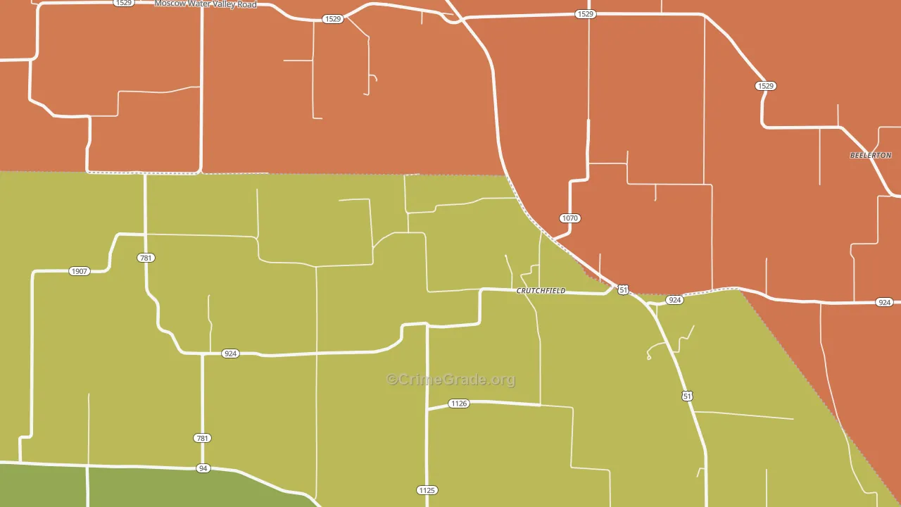 Crutchfield, KY Map of Vandalism Rates