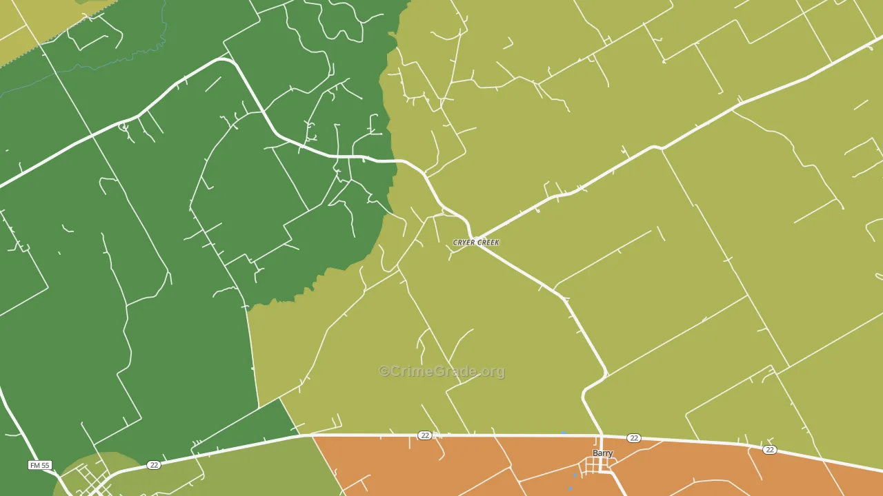 Cryer Creek, TX Map of Vandalism Rates