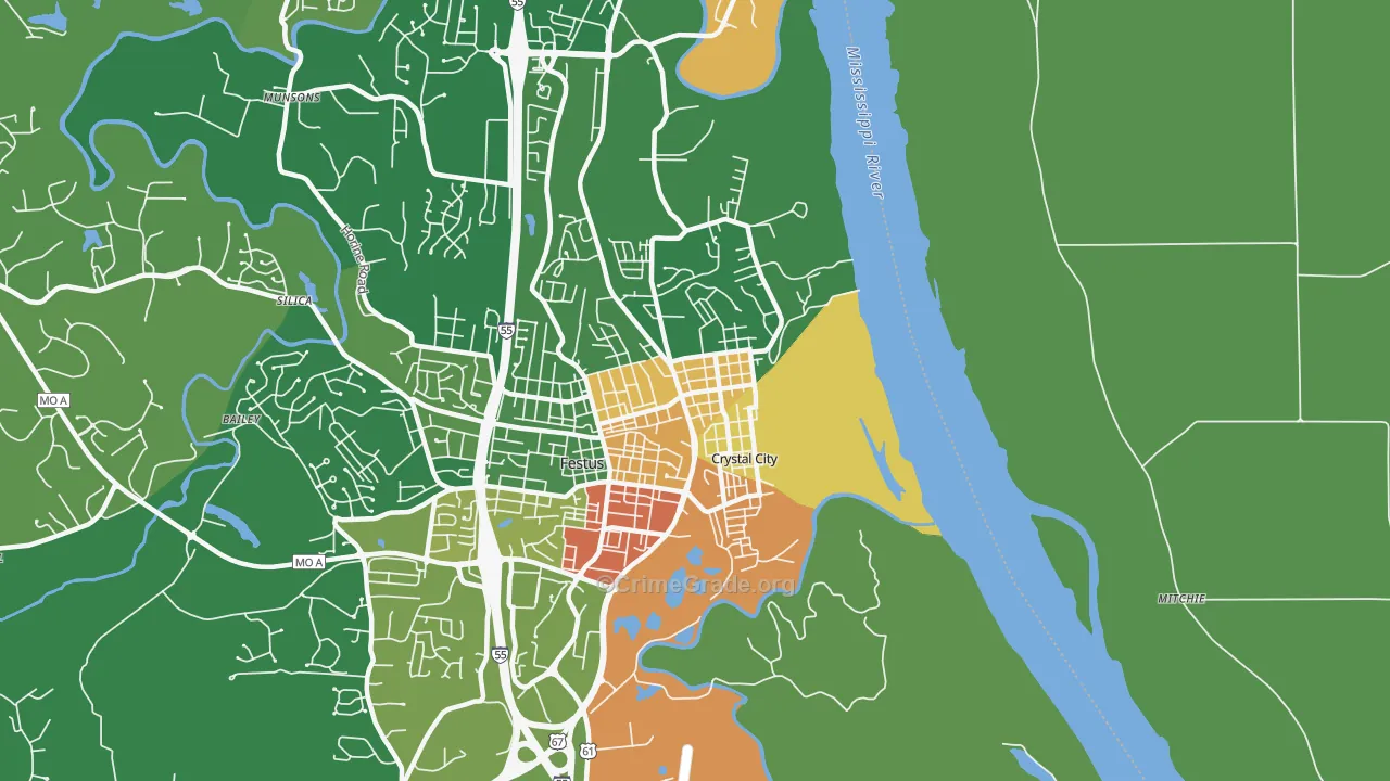 Crystal City, MO Map of Vandalism Rates