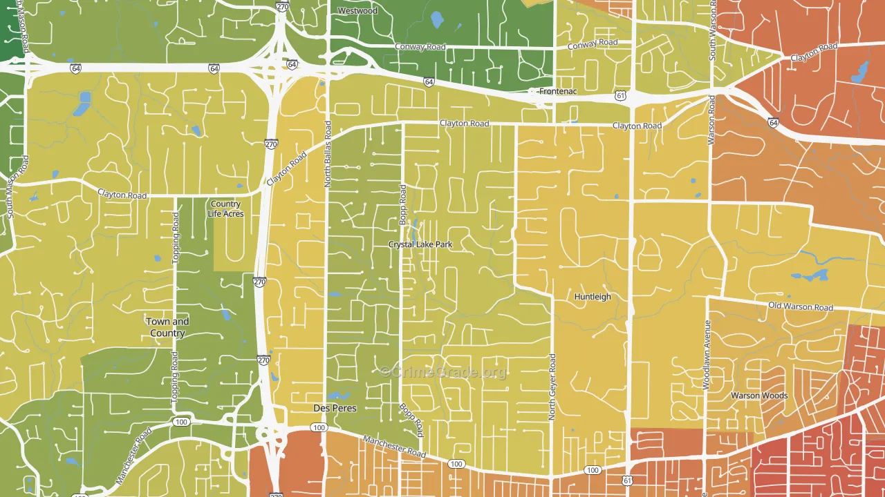 Crystal Lake Park, MO Map of Vandalism Rates