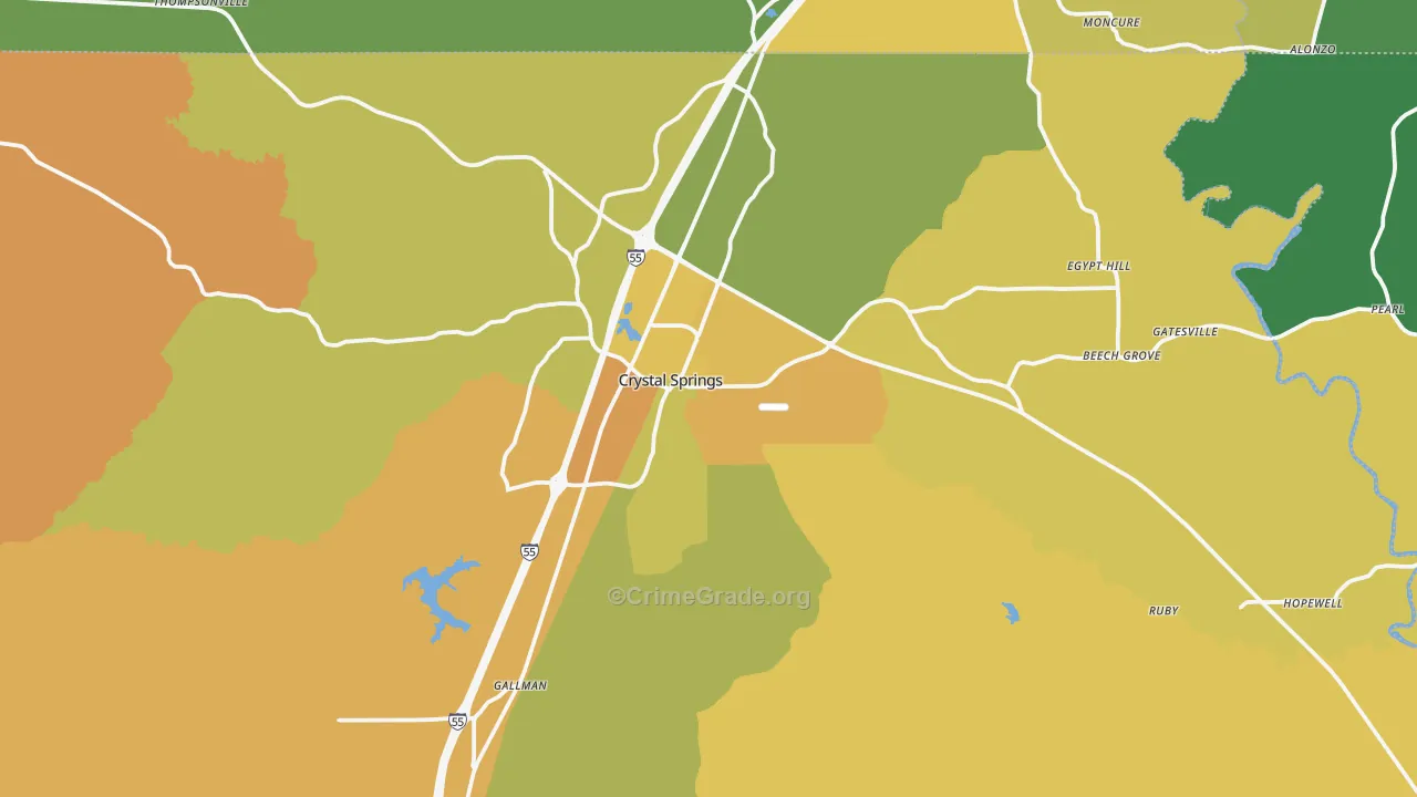 Crystal Springs, MS Map of Vandalism Rates