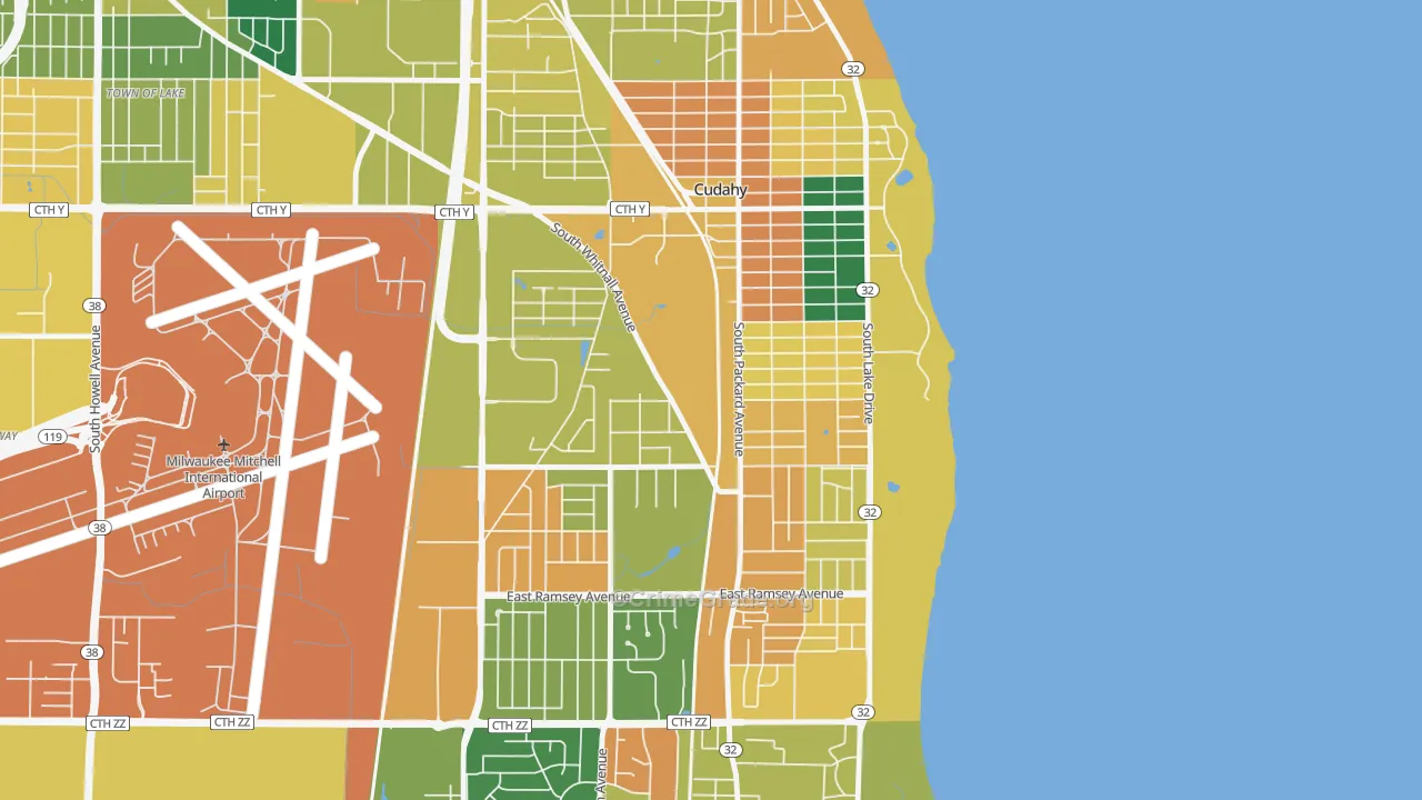 Cudahy, WI Map of Vandalism Rates
