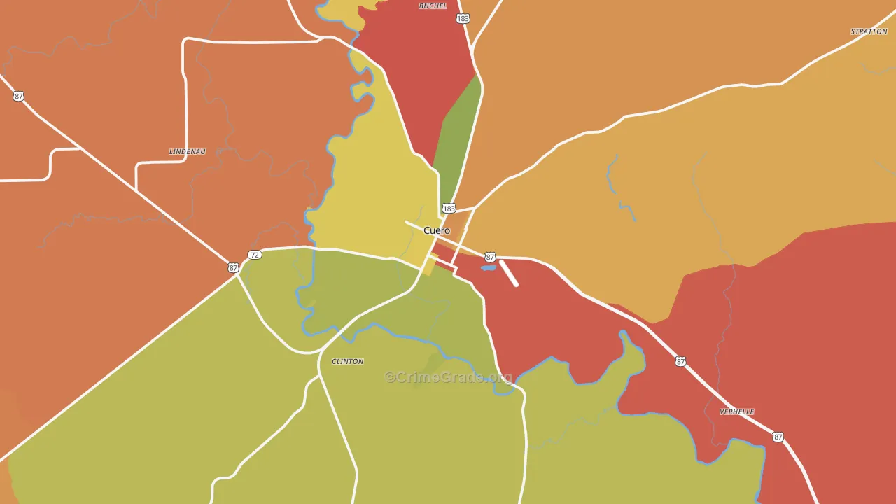 Cuero, TX Map of Vandalism Rates