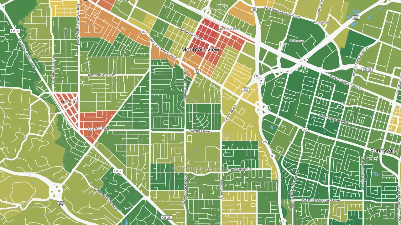 Cuesta Park, Mountain View, CA Map of Vandalism Rates