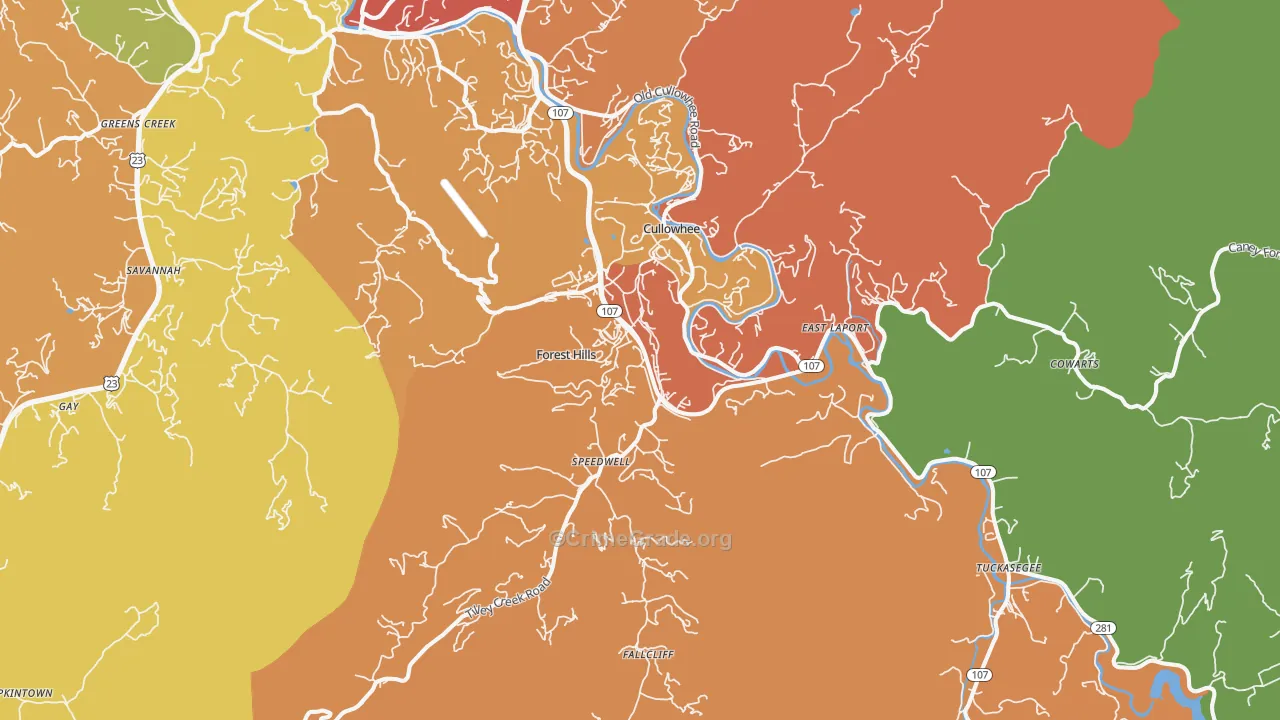 Cullowhee, NC Map of Vandalism Rates