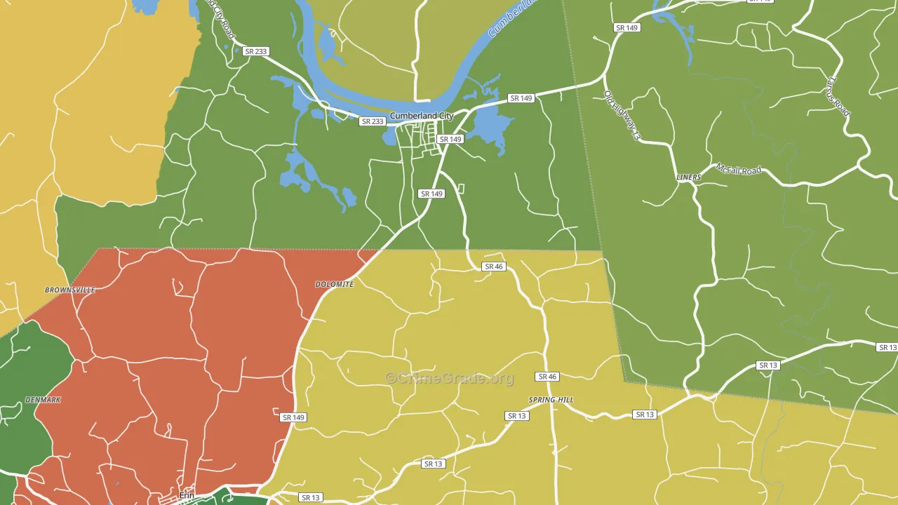 Cumberland City, TN Map of Vandalism Rates