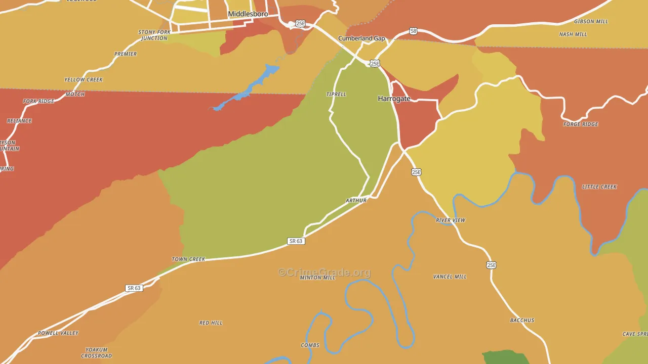 Cumberland Gap, TN Map of Vandalism Rates