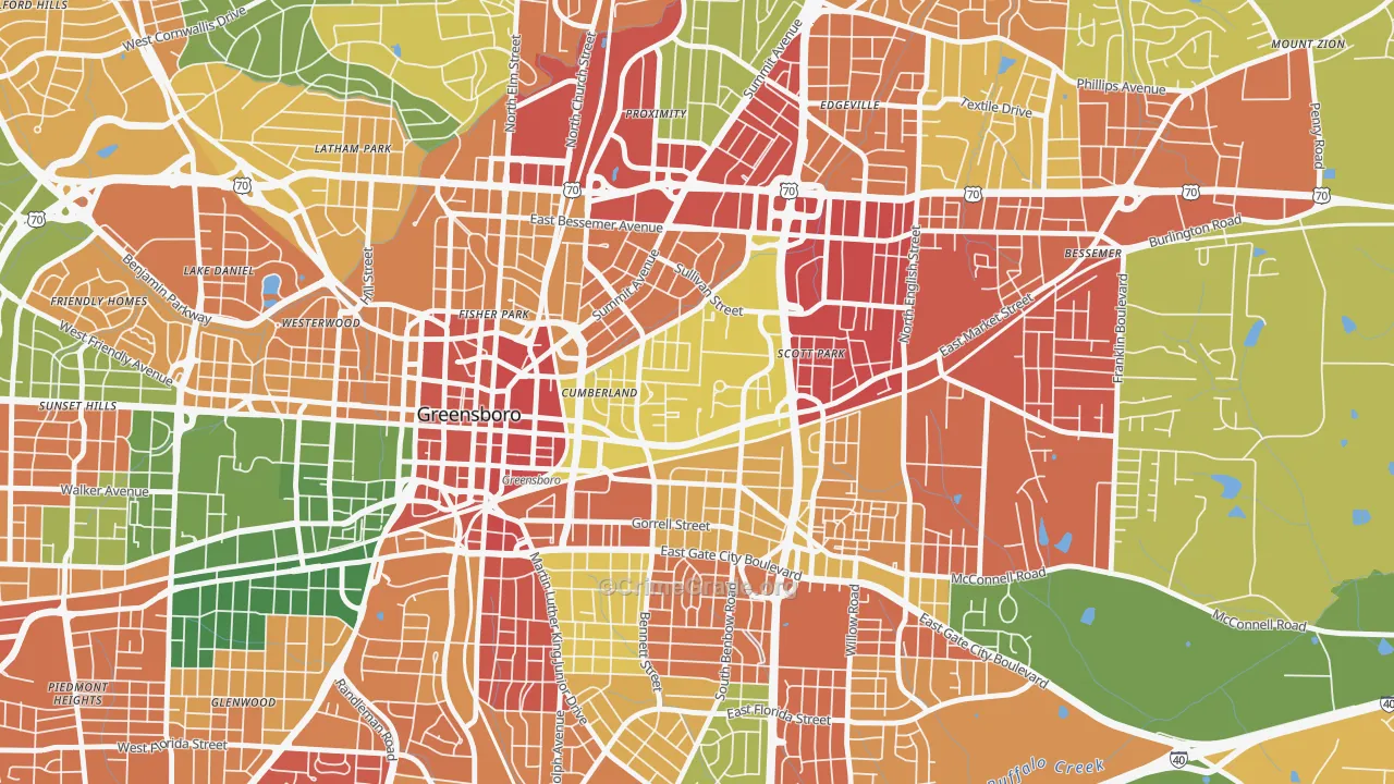 Cumberland, Greensboro, NC Map of Vandalism Rates