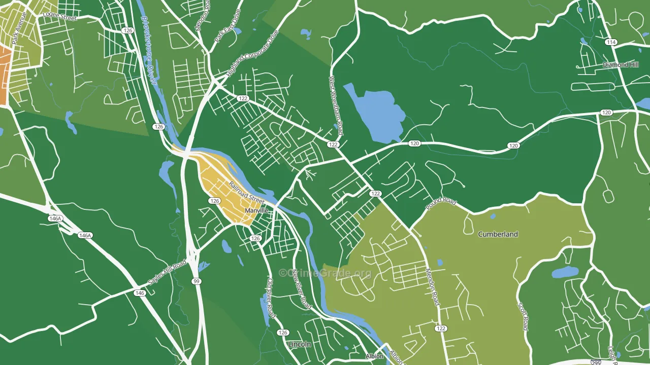 Cumberland Hill, RI Map of Vandalism Rates