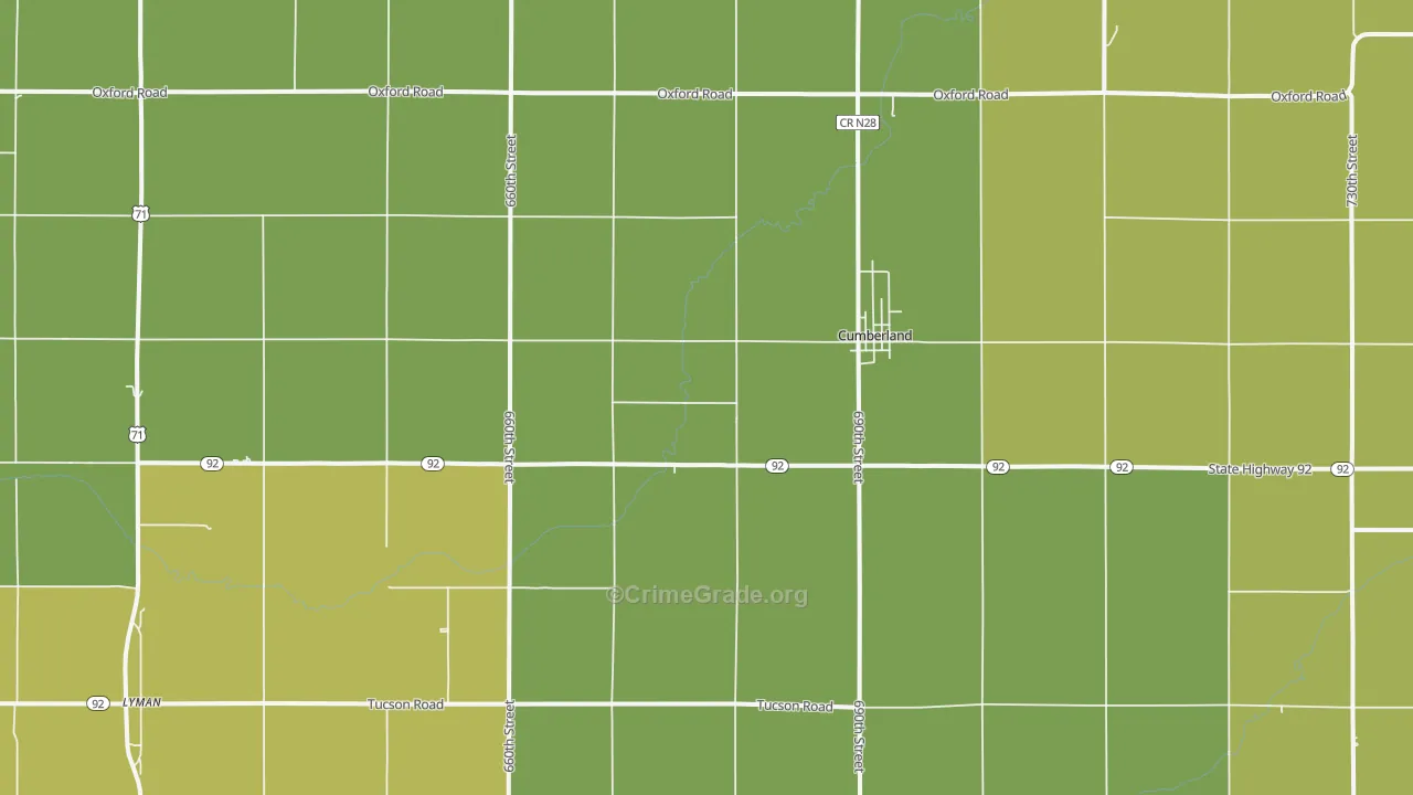 Cumberland, IA Map of Vandalism Rates