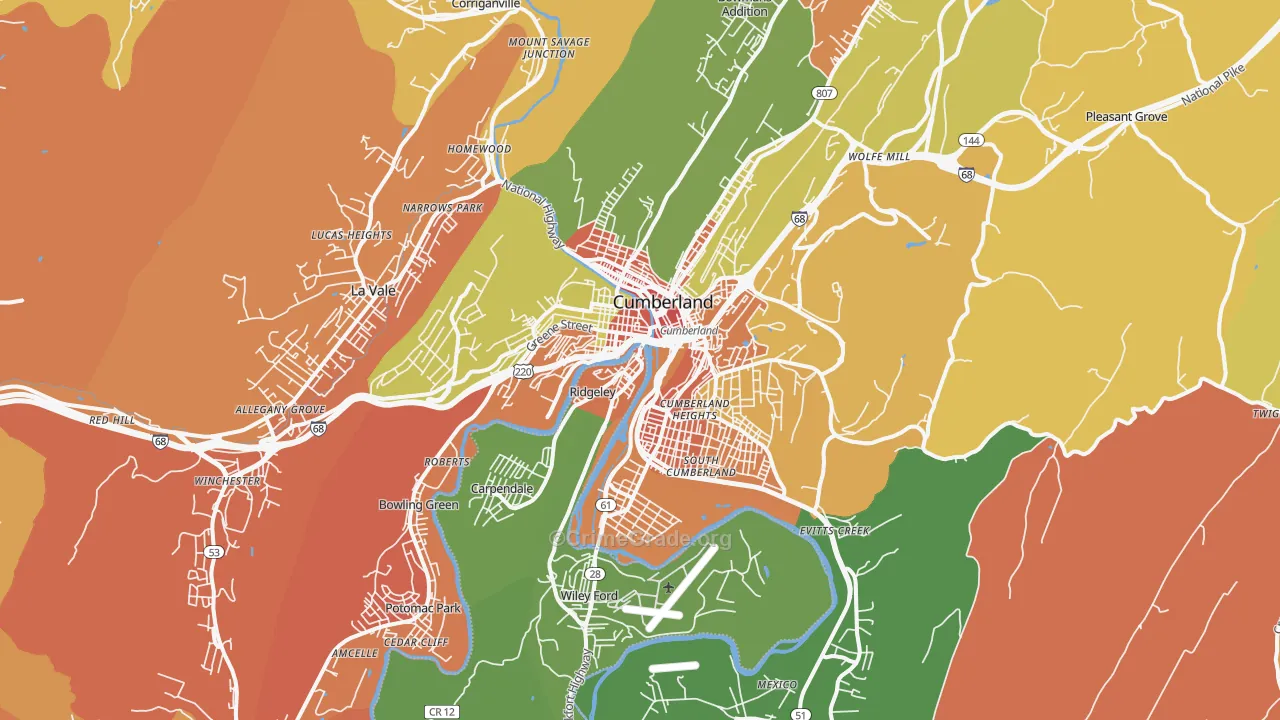 Cumberland, MD Map of Vandalism Rates