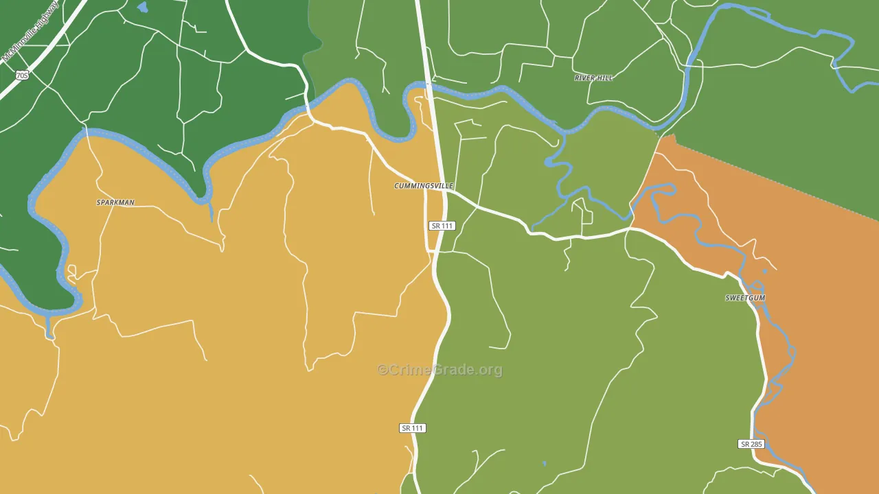 Cummingsville, TN Map of Vandalism Rates
