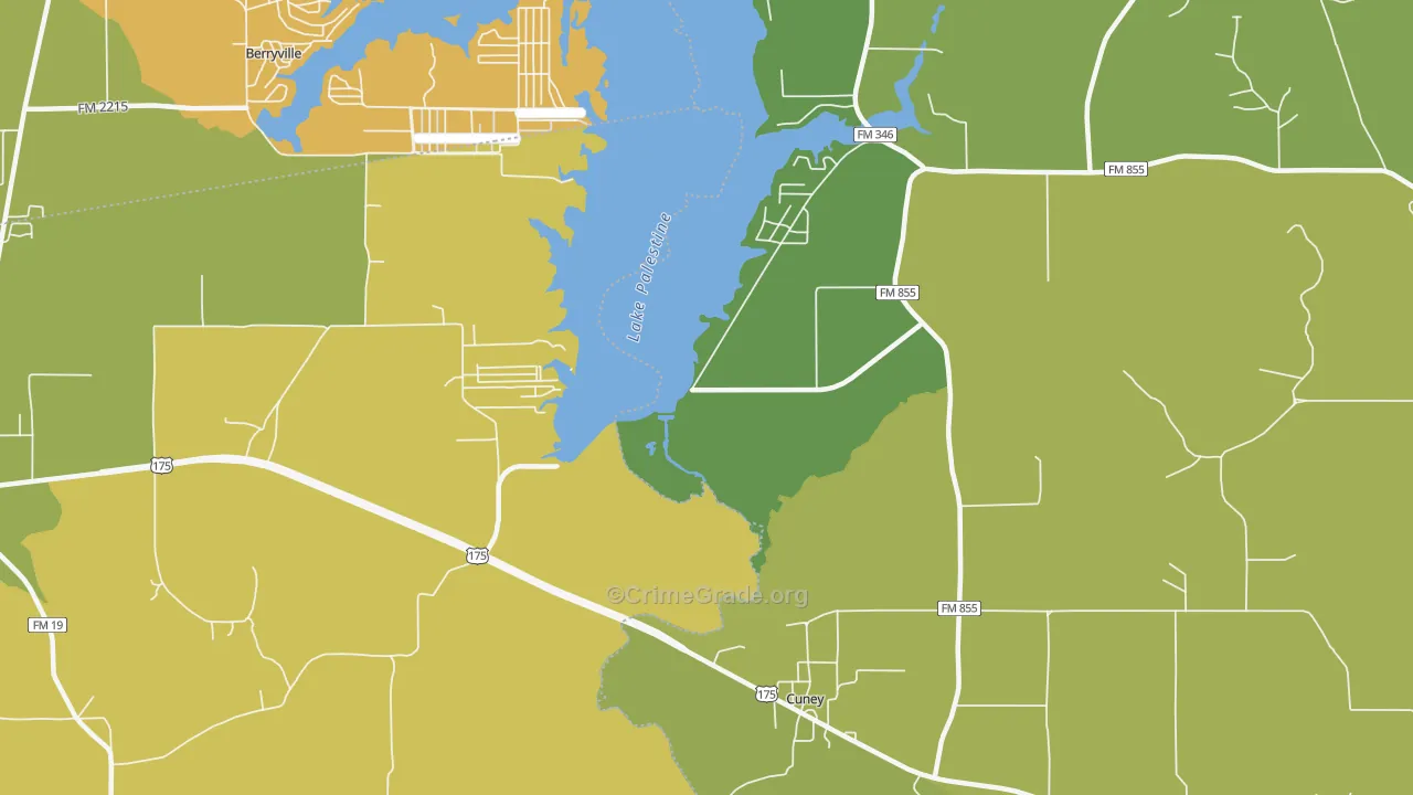 Cuney, TX Map of Vandalism Rates