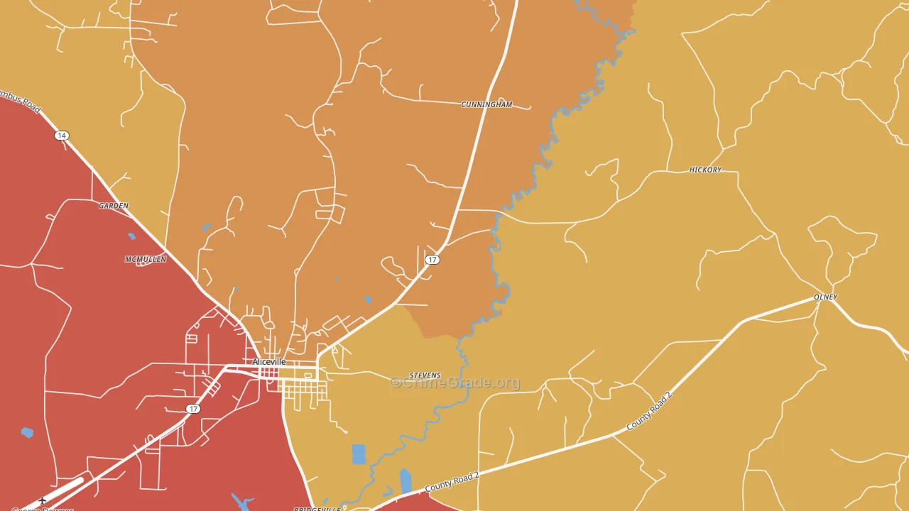 Cunningham, AL Map of Vandalism Rates